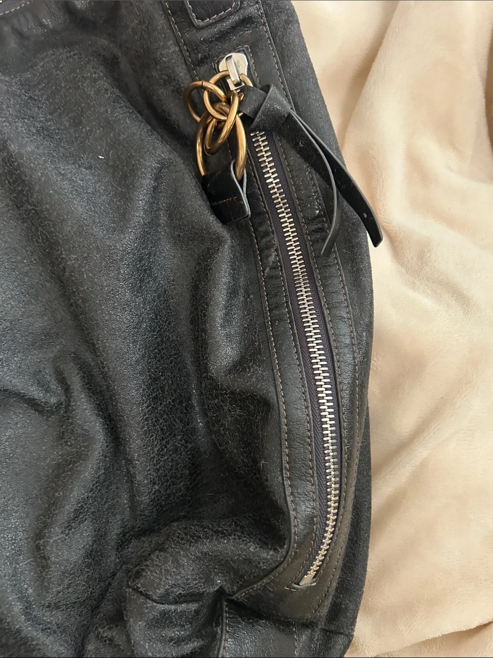 Chloé Black Suede Hobo with Logo Front Pocket